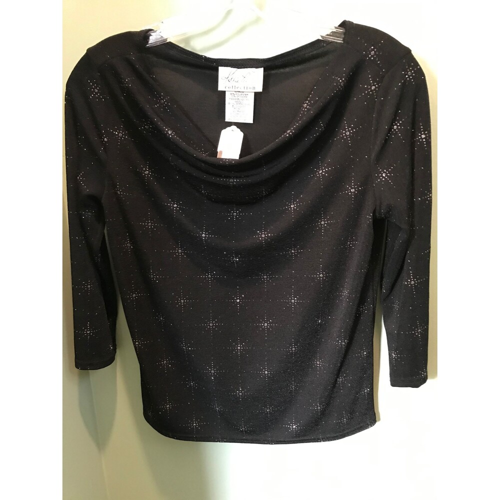 Kathie Lee 3/4 sleeve sparkly black blouse  -size Small